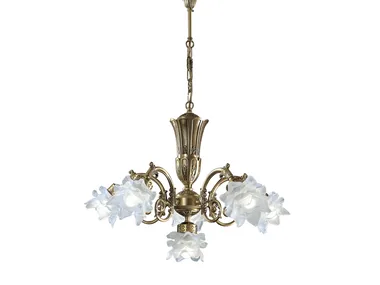 MICHELA 15/5+1 - Satin brass chandelier with glass _ Possoni Illuminazione